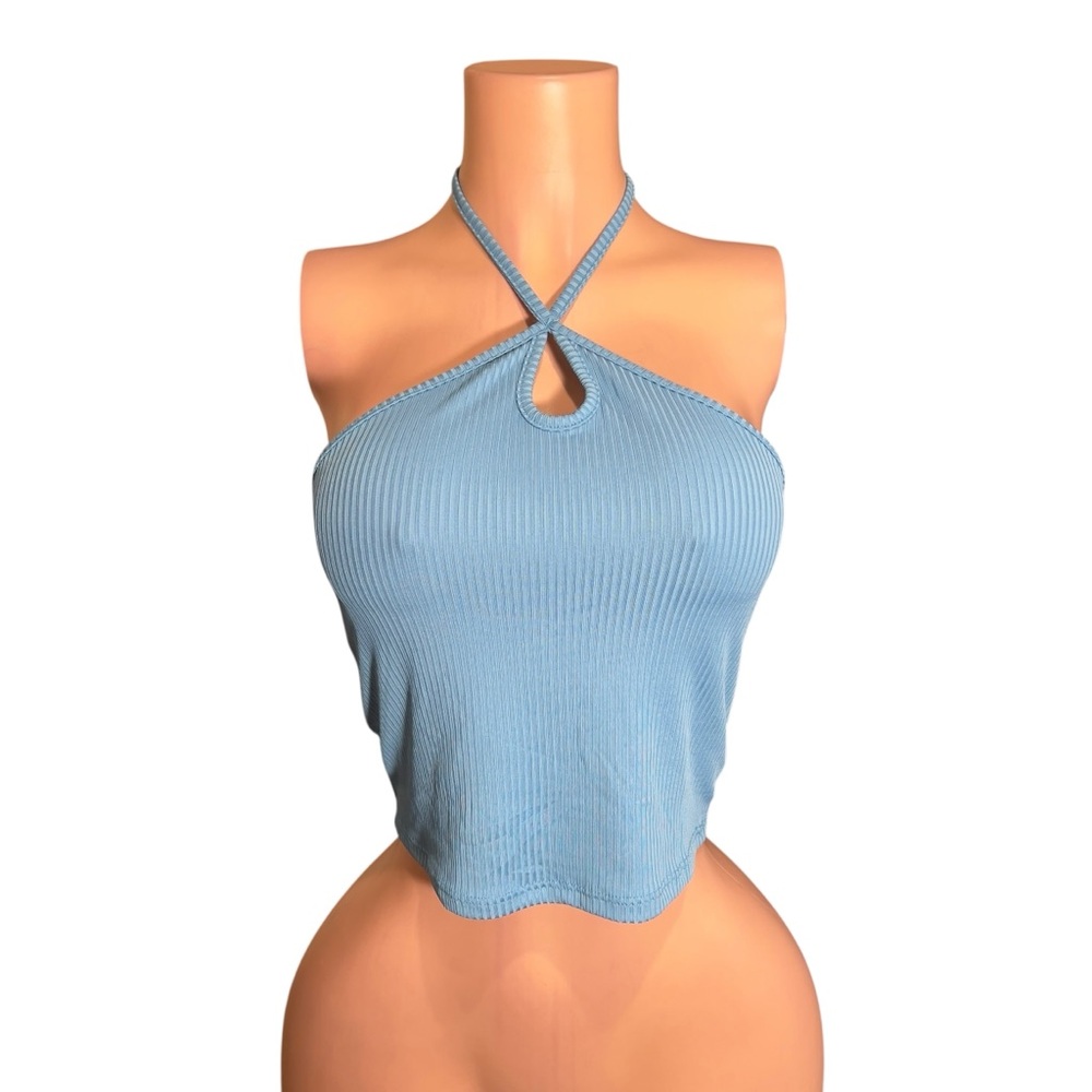 Blue Halter Neck Crop Top